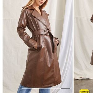 Brown leather trench coat NWT